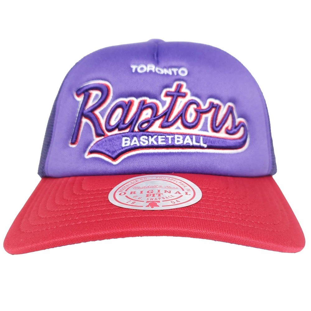 Toronto‎ Raptors Mitchell & Ness NBA Trucker Hat Cap 3D Script Logo Purple NWT